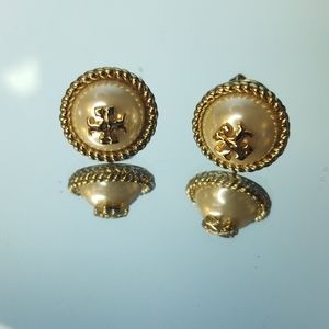 Tory Burch Rope Pearl Logo Earrings